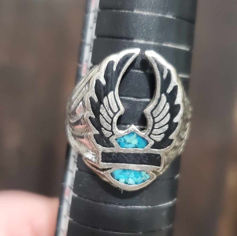 Onyx and Turquoise Harley Davidson ring